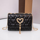 Women Faux Leather Messenger Shoulder Bag Diamonds Chain Tassel Quilted Handbags