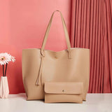 Women's PU Leather Handbag Tassel Bag Set