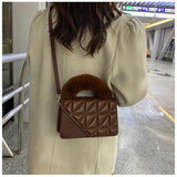 Winter Shoulder Bag Fur Top-handle Handbags Purse Female PU Leather