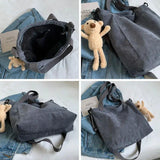 Women Corduroy Shoulder Bag Solid Casual Shopping Tote Zipper Handbag