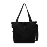 Women Corduroy Shoulder Bag Solid Casual Shopping Tote Zipper Handbag