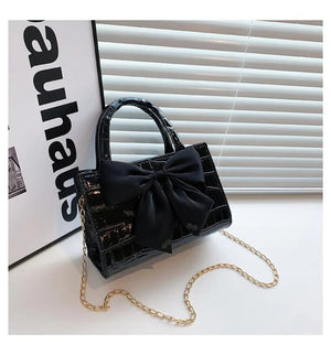 Vintage Bowknot Shoulder Bag Crossbody Purse Small PU Leather Handbag Clutch