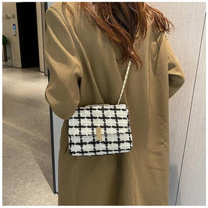 Small Plaid Handbag Flap Shoulder Bag Women Armpit Purse Clutch