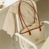 Canvas Tote Drawstring Letter Purse Ladies Woven Crossbody Handbag