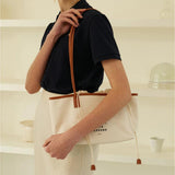 Canvas Tote Drawstring Letter Purse Ladies Woven Crossbody Handbag