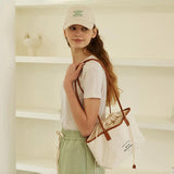 Canvas Tote Drawstring Letter Purse Ladies Woven Crossbody Handbag