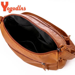 Vintage Soft Leather Shoulder Bag Multi-pocket Crossbody Bag