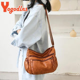 Vintage Soft Leather Shoulder Bag Multi-pocket Crossbody Bag