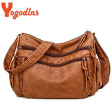 Vintage Soft Leather Shoulder Bag Multi-pocket Crossbody Bag