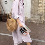 Summer Round Straw Crossbody Bag For Women Woven Shoulder Bag