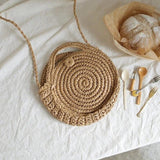Summer Round Straw Crossbody Bag For Women Woven Shoulder Bag