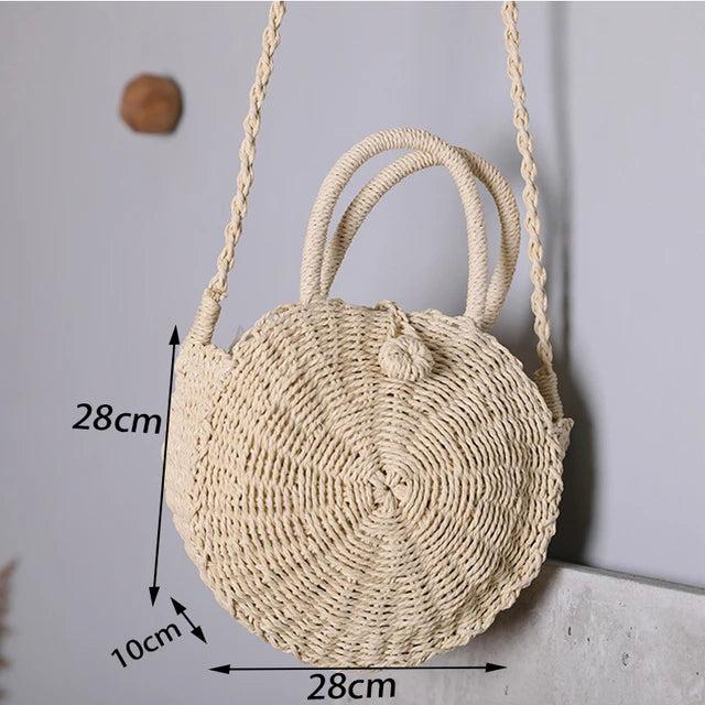 Summer Round Straw Crossbody Bag For Women Woven Shoulder Bag