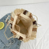 Vintage Stripe Straw Shoulder Bag Summer Woven Large Capacity Handbag Beach