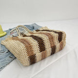 Vintage Stripe Straw Shoulder Bag Summer Woven Large Capacity Handbag Beach