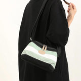 Stripe Contrast Women's Shoulder Bag Canvas Messenger Bag Retro Crossbody Bag