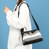 Stripe Contrast Women's Shoulder Bag Canvas Messenger Bag Retro Crossbody Bag