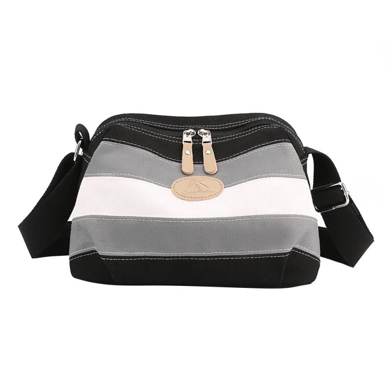 Stripe Contrast Women's Shoulder Bag Canvas Messenger Bag Retro Crossbody Bag