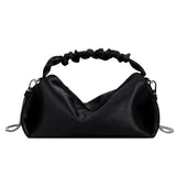 Solid Canvas Handbag Women Bag Mini Clutch Purse Metal Chain Small Drum Bag