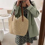 Summer Straw Bucket Bag Women Vacation Rattan Tote Bag Large Capacity