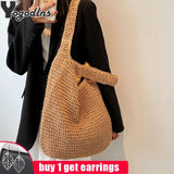 Women Large Capacity Shoulder Bags Straw Woven Travel Shopper Totes