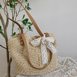 Summer Straw Bag For Women Rattan Straw Shoulder Bag Large Capacity Beach Bag