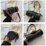Chain Barrel Shaped PU Leather Bag For Women Handbag Shoulder Crossbody