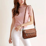 Vintage PU Leather Crossbody Handbag For Women Solid Lady Shoulder Bag