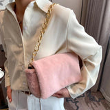 Leopard Print Thick Chain Shoulder Bag Plush Handbag Small Square Bag