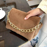 Leopard Print Thick Chain Shoulder Bag Plush Handbag Small Square Bag