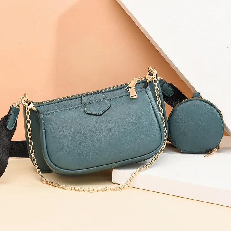 Vintage Chains Shoulder Bag Women PU Leather Crossbody Handbag Lady Pouch sac