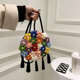 Boho Rattan Beach Bag Tassel Crochet Fringed Woven Handbag