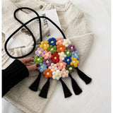 Boho Rattan Beach Bag Tassel Crochet Fringed Woven Handbag