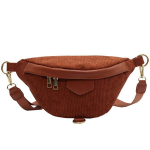 Winter Women Corduroy Waist Crossbody Bag Vintage Zipper Fabric Chest Purse