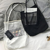 Canvas Multifunction Bag Hollow Mesh Large Capacity Shoulder Bag