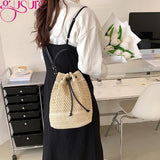 Women's Summer Straw Crossbody Bag Small Bucket Handbag