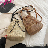 Women's Summer Straw Crossbody Bag Small Bucket Handbag