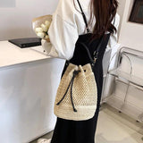 Women's Summer Straw Crossbody Bag Small Bucket Handbag