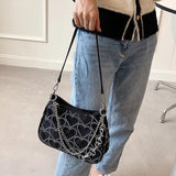 Heart Shape Embroidered Gothic Shoulder Bag
