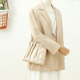 Pleated Shoulder Bag PU Leather Underarm Bag