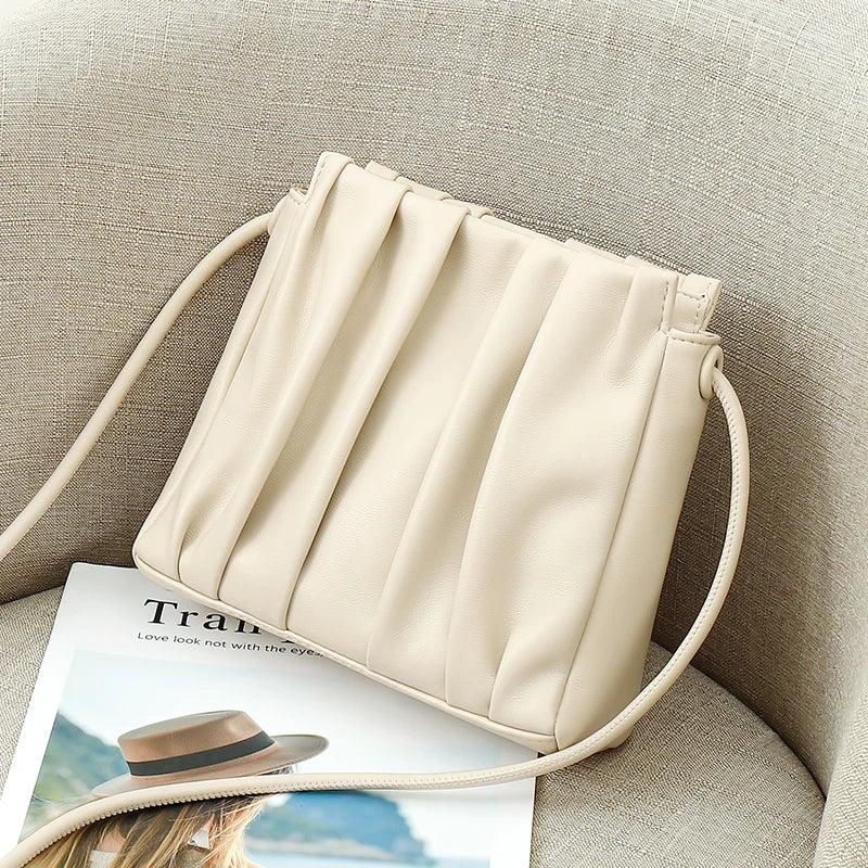 Pleated Shoulder Bag PU Leather Underarm Bag
