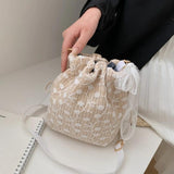 Rattan Shoulder Bag Lace Beach Straw Bucket Bag Retro Woven Bag