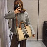 Retro Linen Shoulder Bag for Women Girls Canvas Contrast