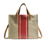 Retro Linen Shoulder Bag for Women Girls Canvas Contrast
