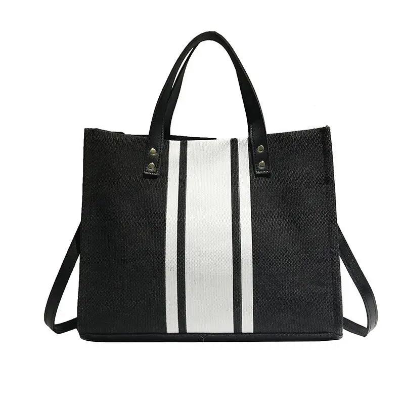 Retro Linen Shoulder Bag for Women Girls Canvas Contrast