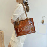2pcs Transparent Letters Printing Tote Handbags Shoulder Bag Drawstring Pouch