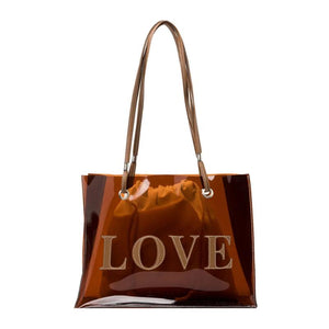 2pcs Transparent Letters Printing Tote Handbags Shoulder Bag Drawstring Pouch