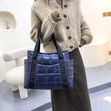 Women's Winter Padded Space Duffel Bag - Plaid Nylon Shoulder Bag