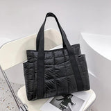Women's Winter Padded Space Duffel Bag - Plaid Nylon Shoulder Bag