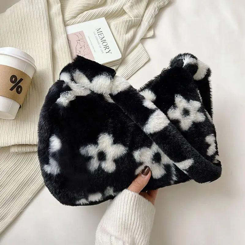 Flower Fluffy Shoulder Bag Autumn Women Bags