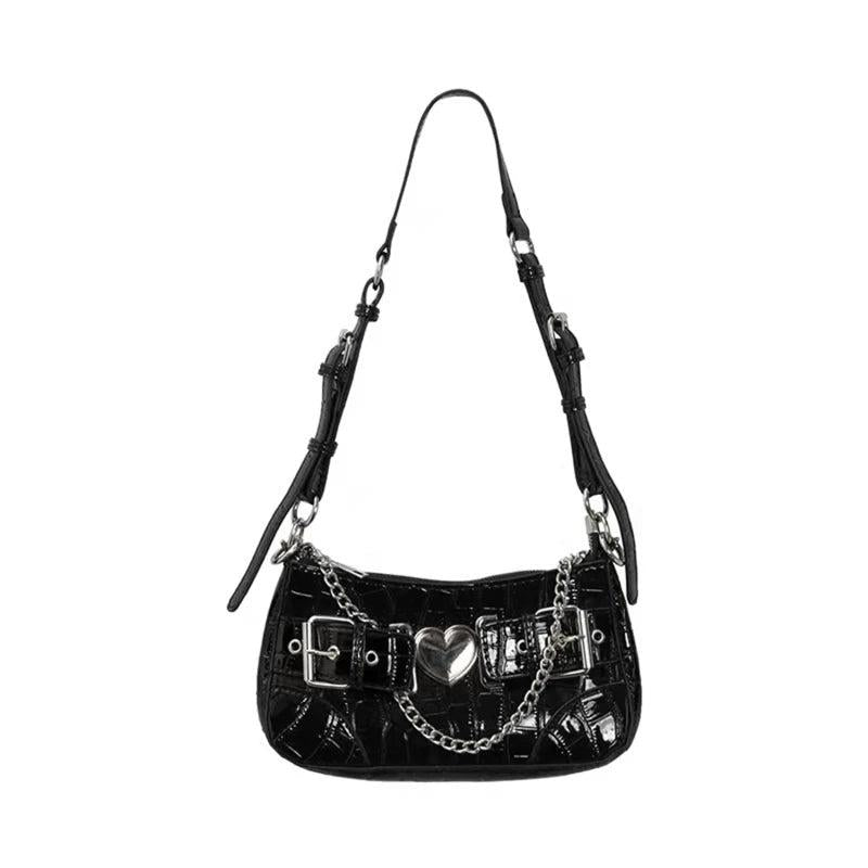 Crocodile Pattern Shoulder Bag Metal Heart Handbags